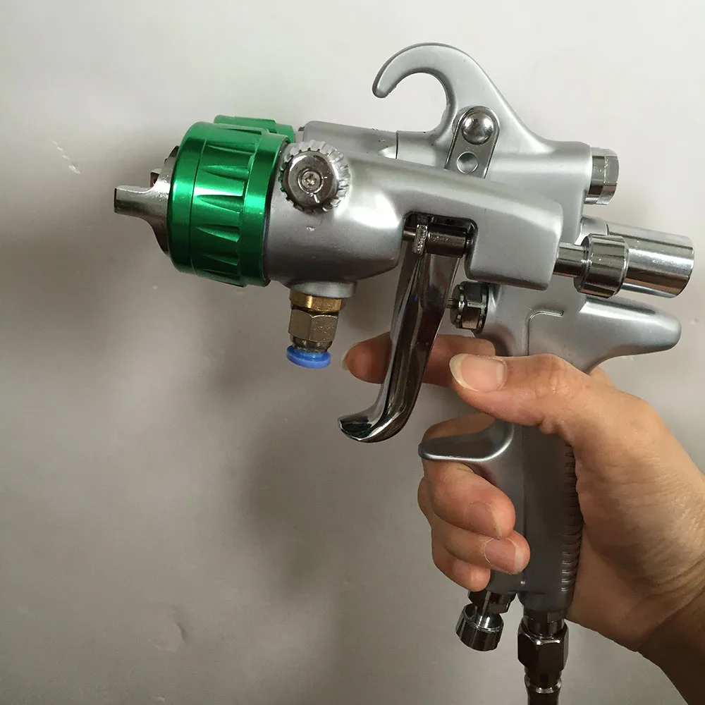 

SAT1189 dual nozzle spray gun pressure feed pneumatic paint sprayer professional double nozzle chrome paint pneumatic spray gun