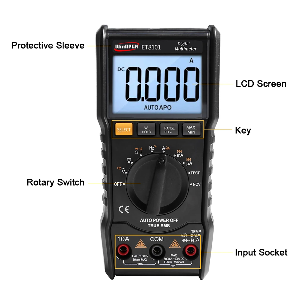 KKMOON ET8101Digital мультиметр 5999 отсчетов True RMS AC/DC Вольт Ампер Ом Емкость Частота ncv диод непрерывности