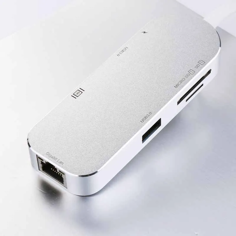 silver Basix Тип C USB C концентратор 7 в 1 USB 3,1 Тип C к HDMI USB 3,0 RJ45 SD/ TF Card Reader PD зарядки адаптер конвертер для Mac - Цвет: silver