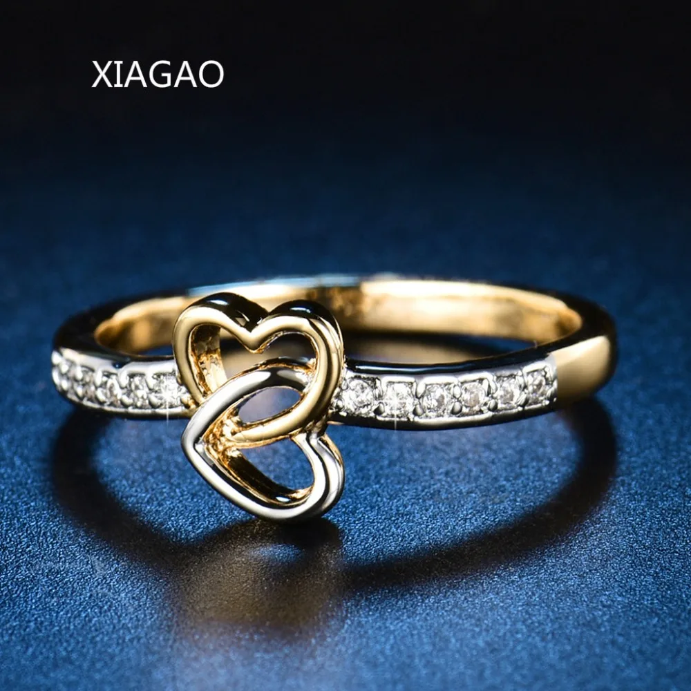 

XIAGAO Double Heart Wedding Jewelry Women's Rings Gold Color Ringen Aneis Finger Engagement Ring Female Gift Accessories ZR604