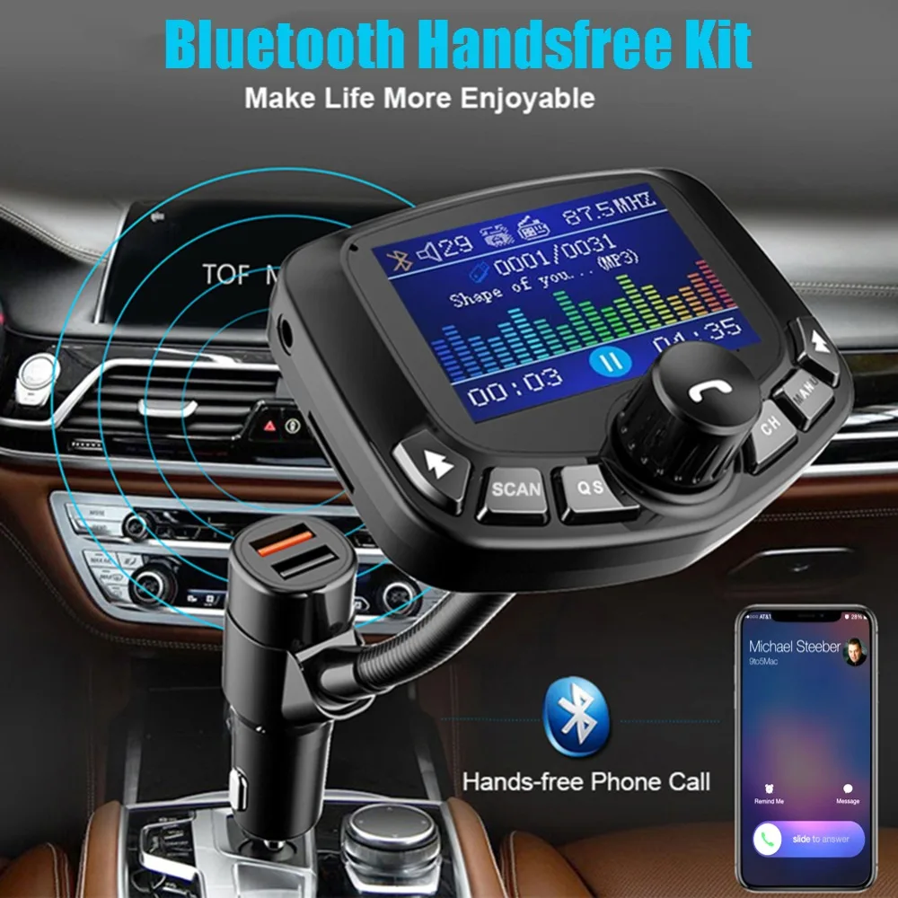JINSERTA 1," большой экран Bluetooth FM передатчик Комплект Автомобильный mp3 плеер 3 USB порта QC3.0 быстрое зарядное устройство AUX FM модулятор Handfree