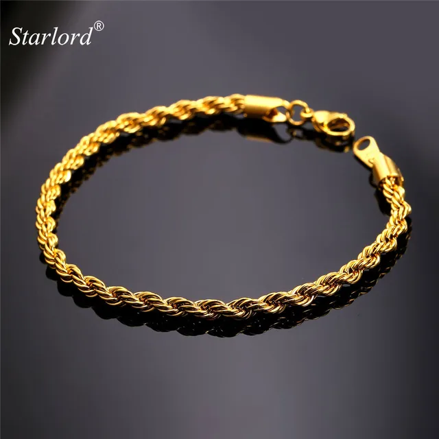 Starlord Gold Color Black Gun Stainless Steel Rope Bracelets Starlord Gold Color Black Gun Stainless Steel Rope Bracelets 3mm 21cm Men Jewelry Hand