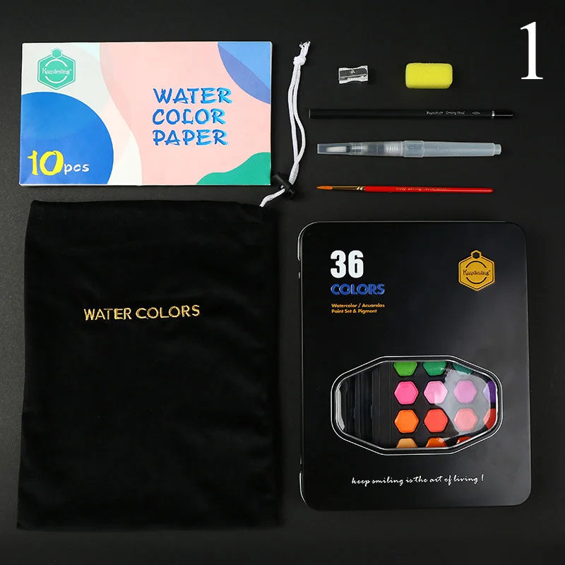 36 цветов портативный Одноцветный набор акварельных красок профессиональный художественный Набор для рисования акварелью дорожный набор с кисточкой ручка школьные товары для рукоделия - Цвет: Black