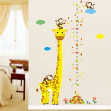 cartoon height measure wall stickers for kids rooms giraffe monkey height chart ruler wall decals nursery home decor