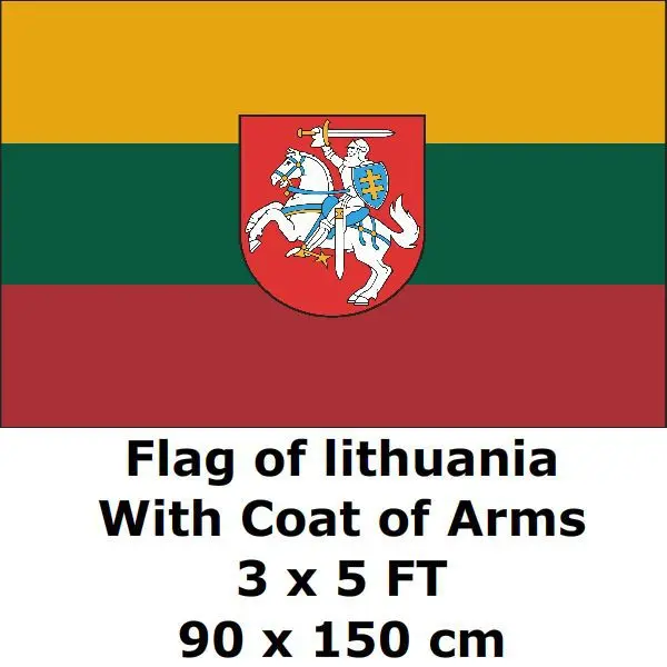 Lithuania With Coat of Arms Flag 90x150cm 100D Polyester Lithuanian