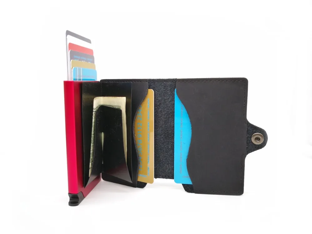 Алюминиевый кошелёк держатель для кредитных карт металлический с блокировкой RFID Тонкий нержавеющий кошелек с отделами для карт для мужчин женщин ПУ, кожаная монета кошелек