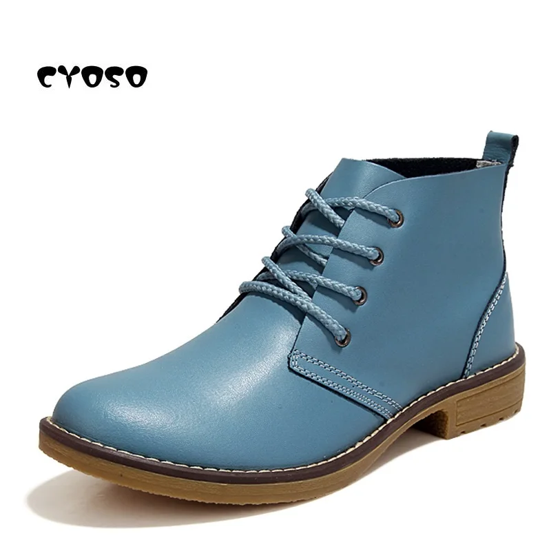

CYOSO Genuine Leather Boots Women Shoes Women's Autumn Boots Lace up Casual Shoes Woman Ankle Boots Black Booties Women