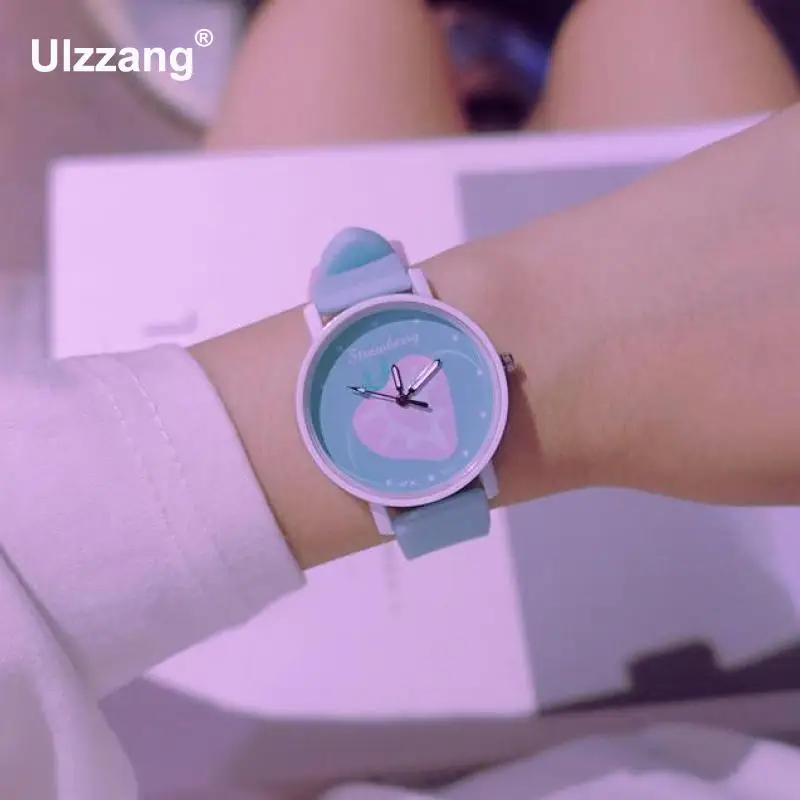 Симпатичные Ulzzang клубника Желе Мягкие силиконовые резиновые кварцевые наручные