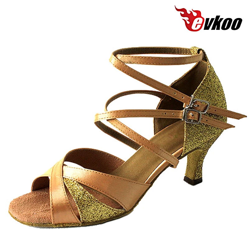 

Evkoodance Brand Golden Color Woman Latin Size US 4-12 Salsa Dance Shoes 6cm Low Heel Can Be Customize Evkoo-261