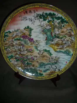 

34cm(d) Rare Qing Dynasty porcelain plate ,Crane,Free shipping