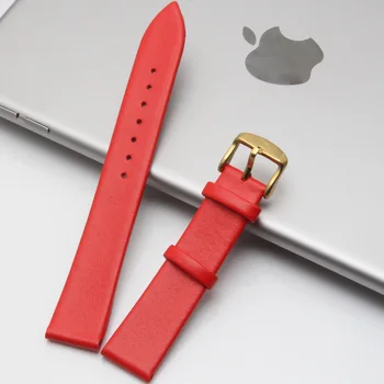 

12mm14mm16mm 18mm 20mm22mmsmooth grain genuine leather women straps belt Metal Pin Buckle red Soft Replacement Bracelet Band.