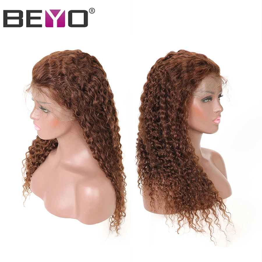 

13X4 Brazilian Water Wave Lace Front Wig Lace Front Human Hair Wigs For Black Women #4 Light Brown Lace Wig Beyo Non-Remy Wigs