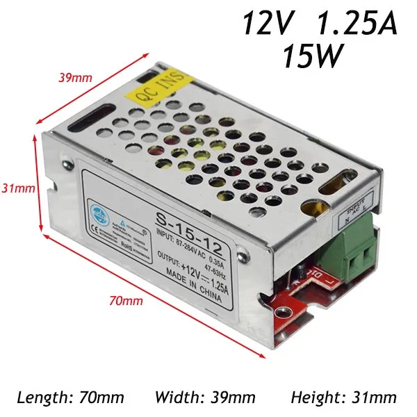 50 шт./лот Best качество 12 В 1.25a 15 Вт трансформатор драйвер для Светодиодные ленты AC110V 220 В до 12 В DC LED Питание-Водонепроницаемый