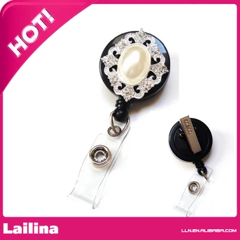 

Pearl Flower Rhinestone Retractable Badge Reel/ ID Badge Holder / Brooch / Pendant / Id Badge Holder (Big Oval Pearl Badge Reel)
