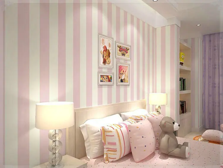 Cozy Bedroom Vinyl Wallpaper Blue White Stripe Wall paper Wallpaper