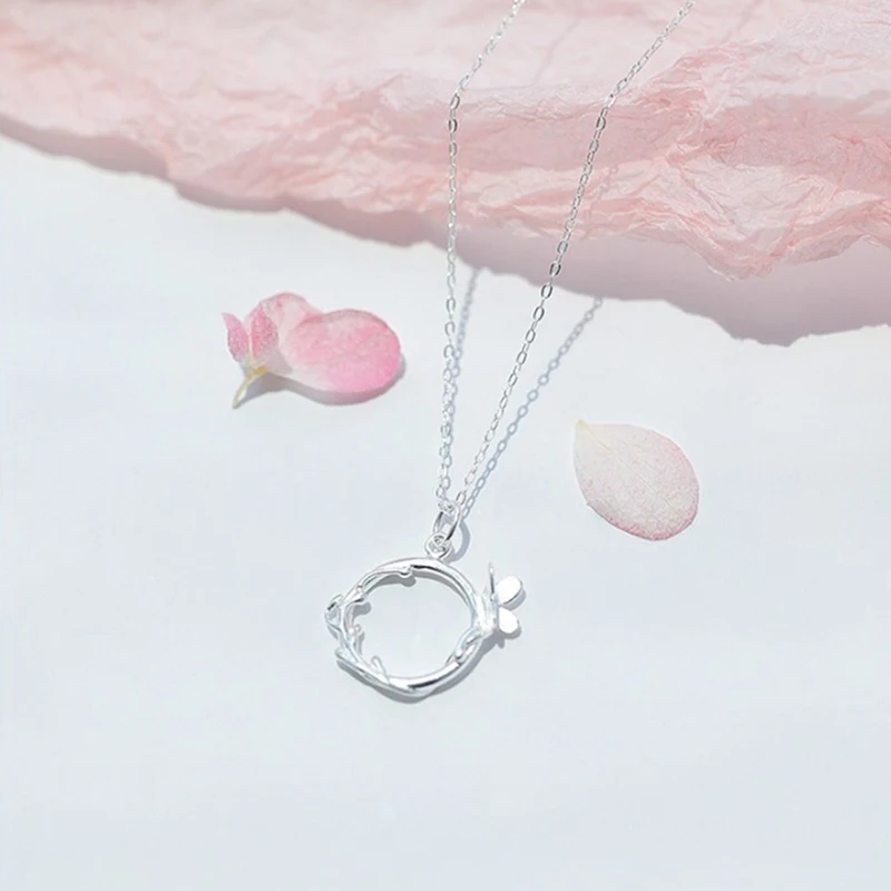 1PC Women Silver Flower Vine Butterfly Necklace Simple Girlfriend Gifts Creative Sweet Student Clavicle Chain
