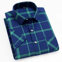 Новое поступление короткий рукав лето фланель матовый синий в клетку мужские рубашки в стиле кэжуал бренд отдых Мужчины Клетчатые Рубашки с карманом