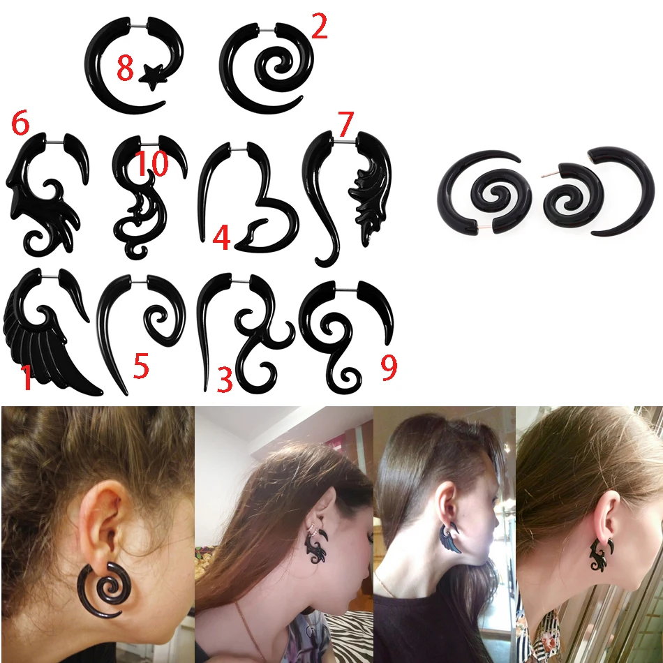 

TIANCIFBYJS 1pcs Stainless Steel Bar Acrylic Fake Cheater Taper Illusion Ear Plug Earring Body Piercing Jewelry Ear Guage Tunnel
