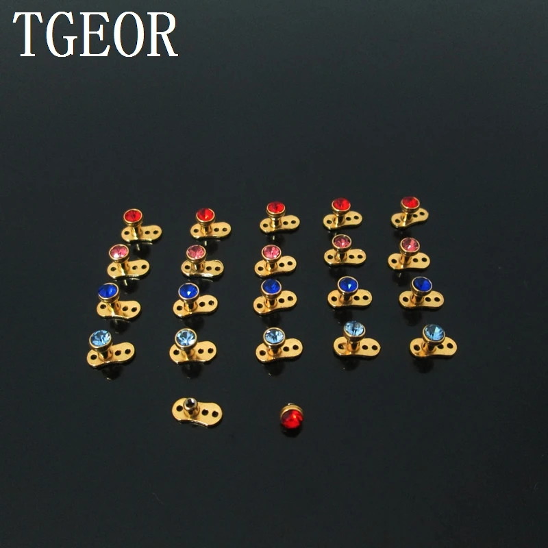 

free shipping Brand New 40pcs 16G gem CRYSTAL gold micro Dermal Anchors Skin body Surface piercing retainers hide it jewelry