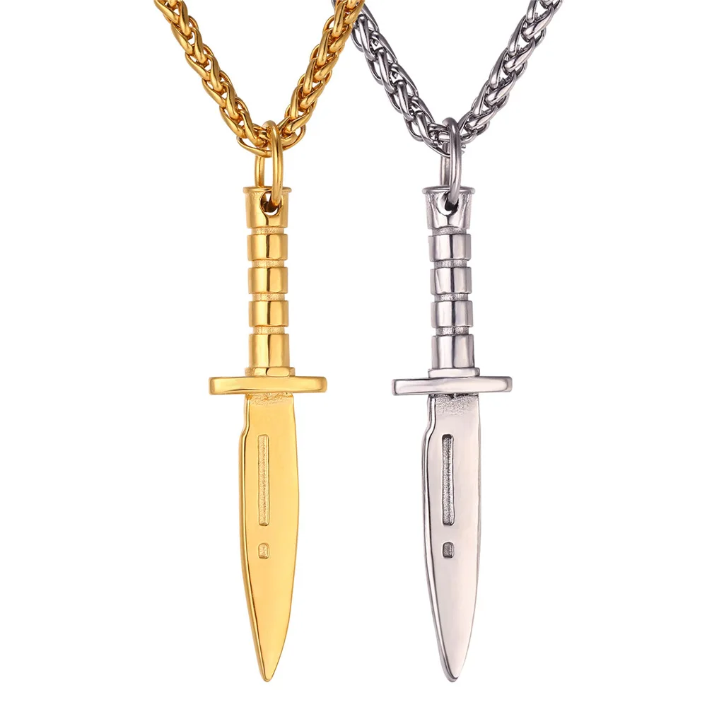 Gold Color/ Stainless Steel Knife Pendant Necklace For Men Wholesale