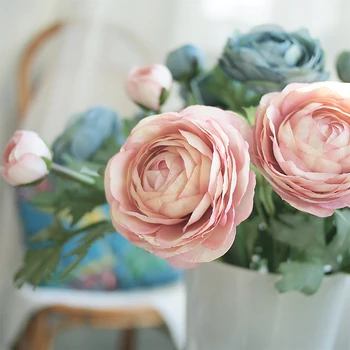 

5 colors European 5Branch two head Bouquet Artificial Peony Silk Flowers Fake Leaf Wedding Home Party Decoration Free shipping