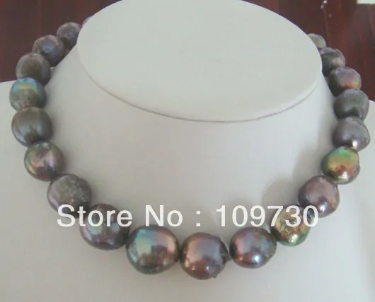 

Jewelry 0011798 natural 13mm tahitian black red green pearl necklace 18'' 14KGPG 5.5