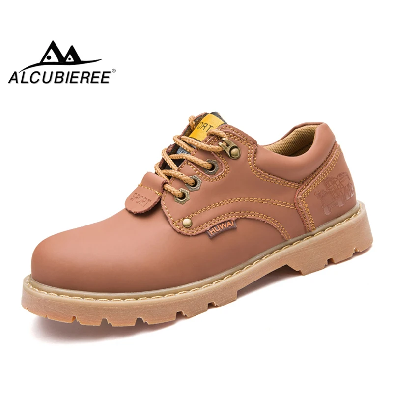 

ALCUBIEREE Mens Casual Martin Boot Genuine Leather Ankle Boots Men Antiskid Shoes Wear-Resistant Work Shoes Male Lace-Up Boots