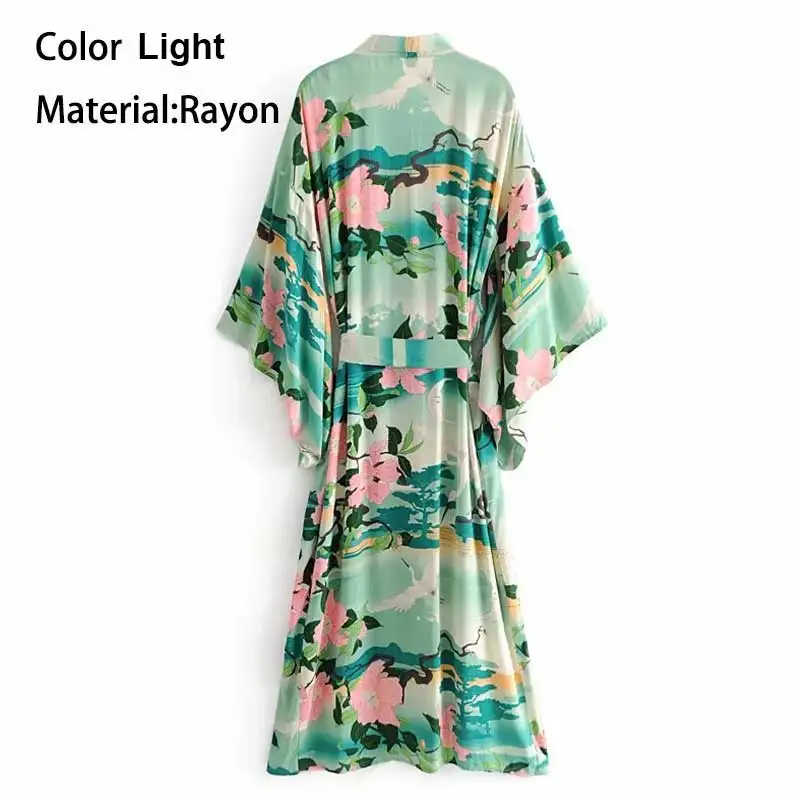 Винтаж Ретро ночное Авангард принт Boho maxi кимоно, Кардиган с длинным рукавом, богемная длинная Вязаная блуза с запахом летние топы пляжная E21 - Цвет: Color Light