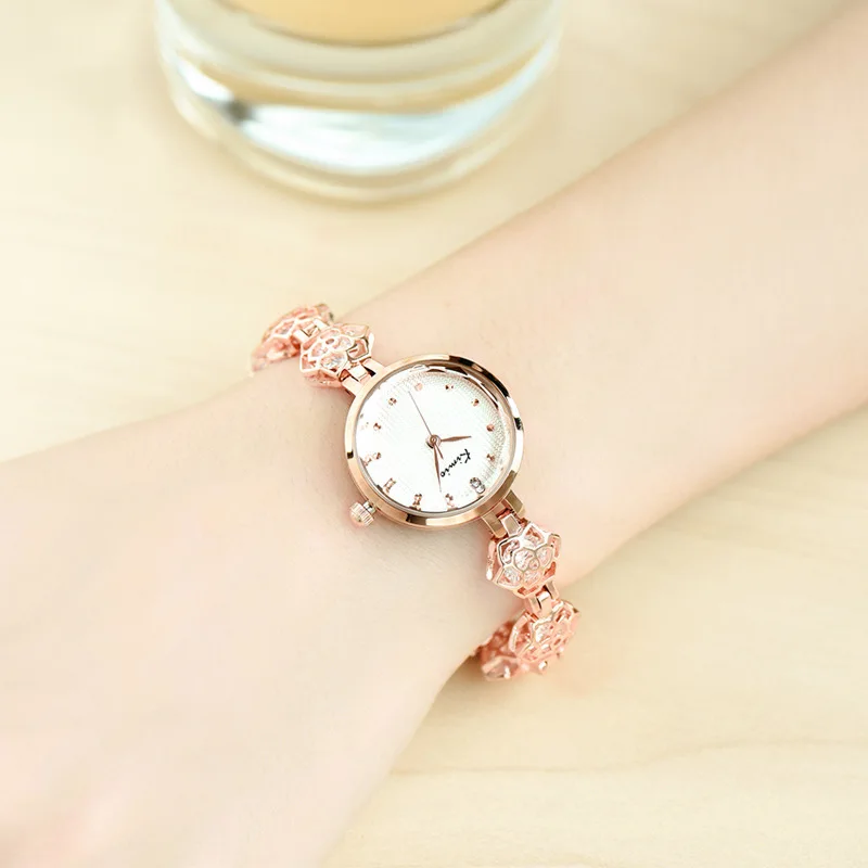 KIMIO Womans Watch Ladies Camellia Flower Watch Rose Gold Bracelets For Women Luxury Brand Quartz Dress Wrist Watches For Women