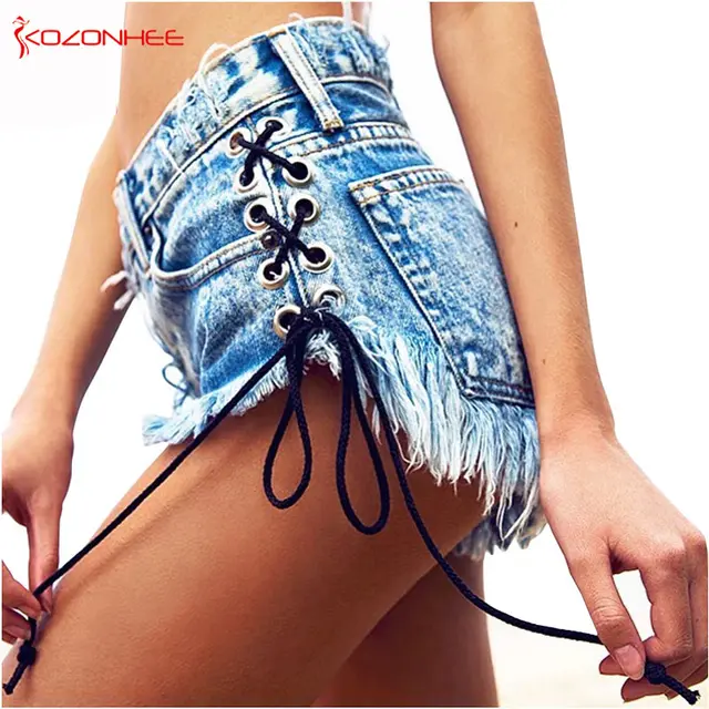 US $18.38 Vintage Snowflake Inelastic Women Denim Shorts With high Waist Straps Tassel Female Summer Shorts F