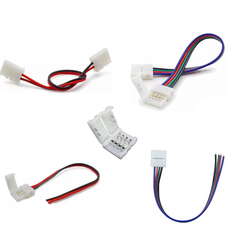 

LED Strip Connector 8mm 10mm 2 Pin 4 Pin 3528 5050 Wire RGB Single Color Solderless LED PCB Board Wire Free Welding Connectors