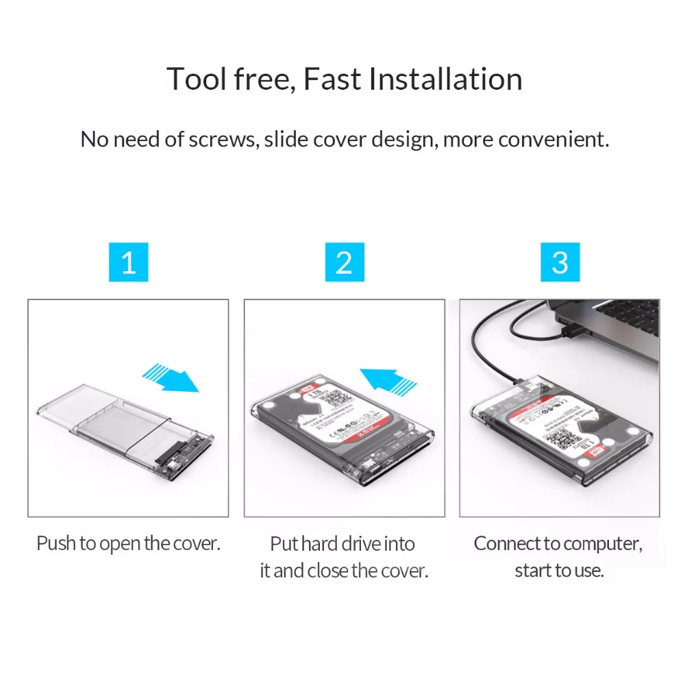 ORICO USB C HDD Чехол, новинка, 10 Gpbs USB3.1 Gen2, корпус для жесткого диска, прозрачный корпус для жесткого диска 2,5 дюйма, HDD SSD с кабелем USB C to C