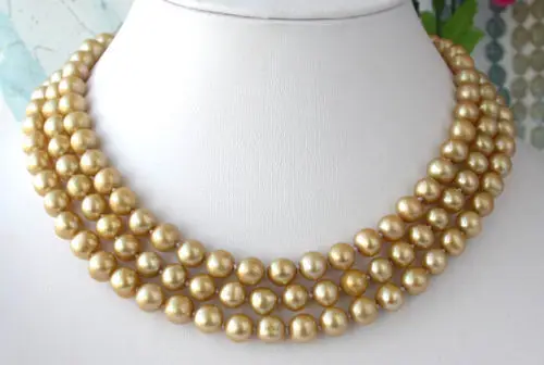 

fast z2382 Long 50" 9mm round champagne freshwater pearl necklace (A0511)