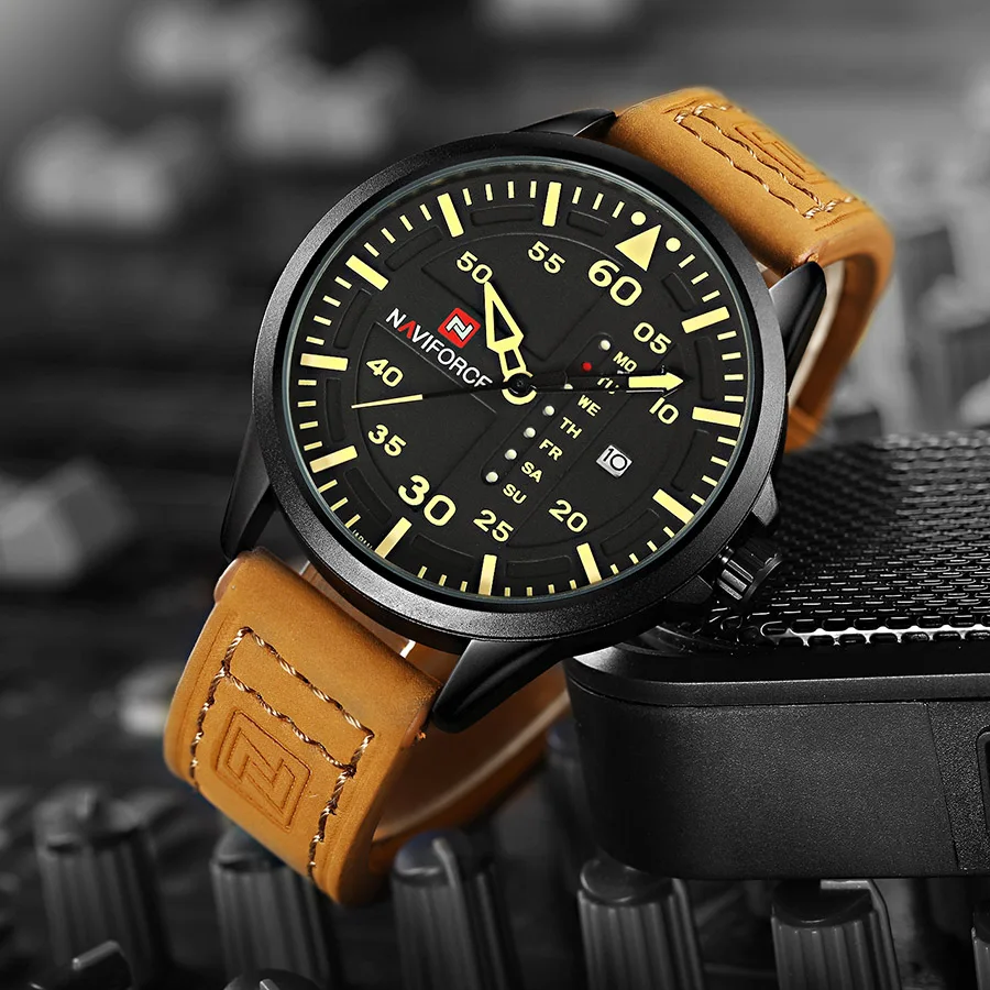 Top Luxury Brand NAVIFORCE Men Sports Watches Men's Quartz Date Clock Man Leather Army Military Wri