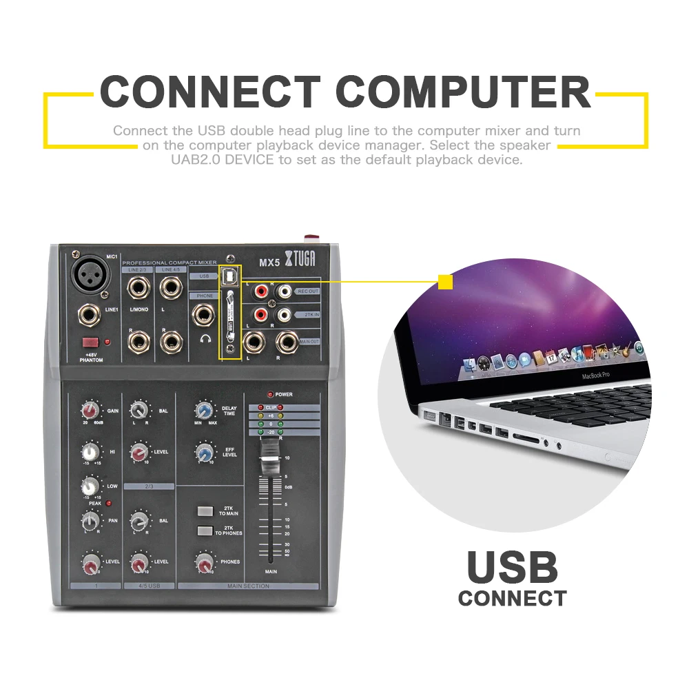 XTUGA MX5 5Channels 3-Band EQ Audio Music Mixer