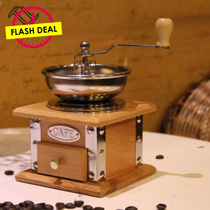 TTLIFE Retro Wooden Manual Coffee Grinder Stainless Steel Handle