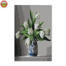 Цифровая масляная живопись белый тюльпан перегородчатая керамическая бутылка