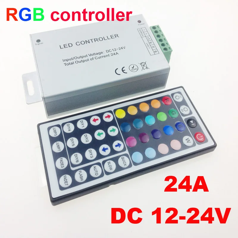 #Best 24A 44 keys IR remote control RGB led controller Plastic+Aluminum DC 12V 24V for 5050 3528 led strip WLED75 Good stability