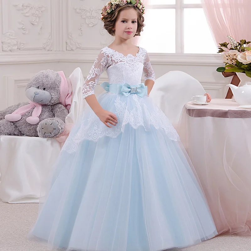 

Kids Dress for Girls Wedding Bridesmaid Tulle Lace Long Girl Costume Elegant Princess Party Pageant Formal Gown Vestido Infantil