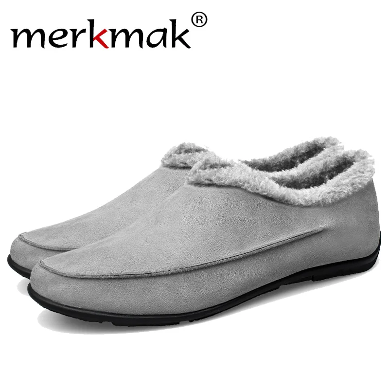 

Merkmak Brand Winter Fur Warm Men Loafer Shoes Fashion Casual Ankle Slip-on Wedge Comfortable Man Flat Footwear Big Size 37-48