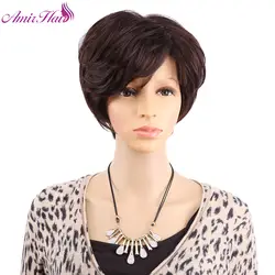 Амир волосы натуральные прямые волосы короткий парик для женщин прически афро синтетический боб парики темно-коричневый для женщин