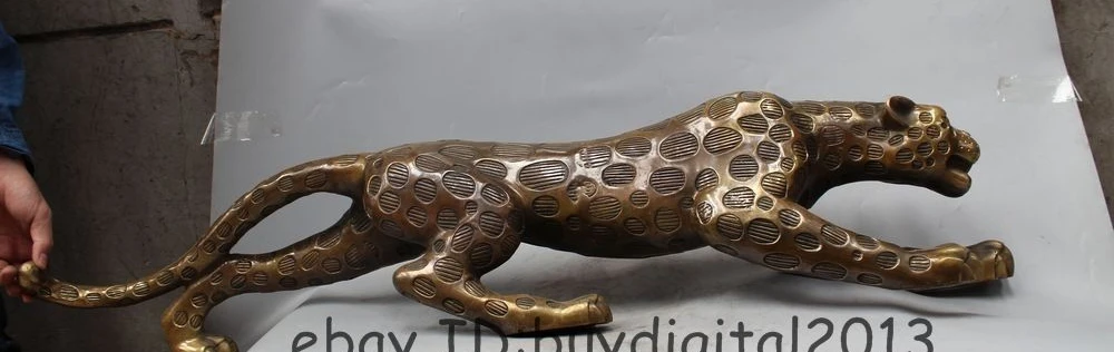 

39"Chinese Ferocious evil FengShui Animal Wild Leopard Panther Statue Sculpture