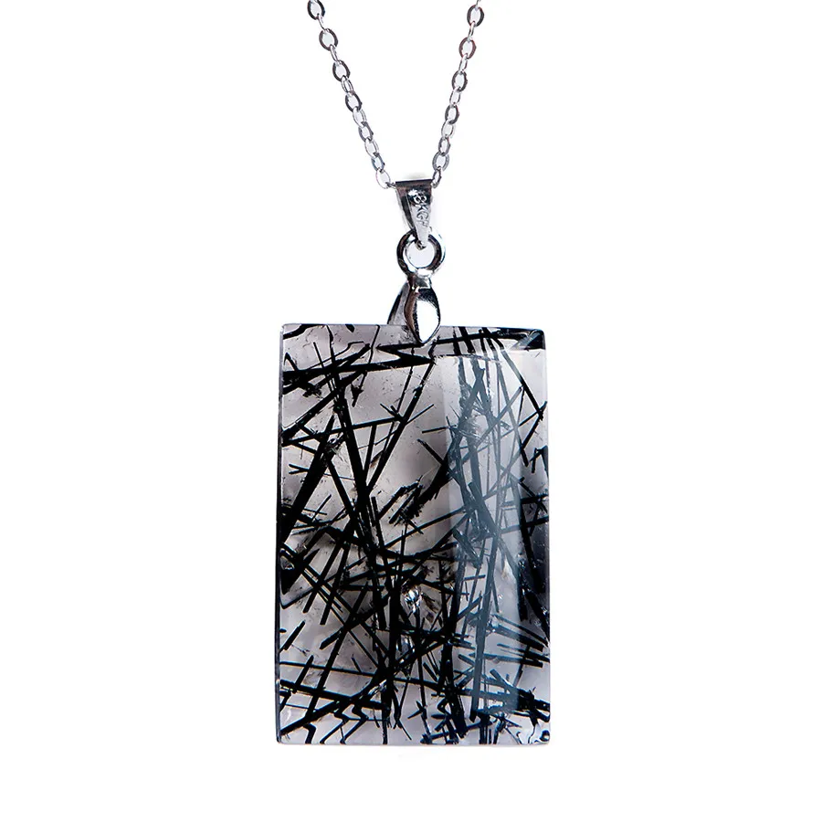 

Genuine Natural Titanium Crystal Pendant Natural black Rutilated Quartz Water Drop Stone Bead Gem Pendant Necklace For Women