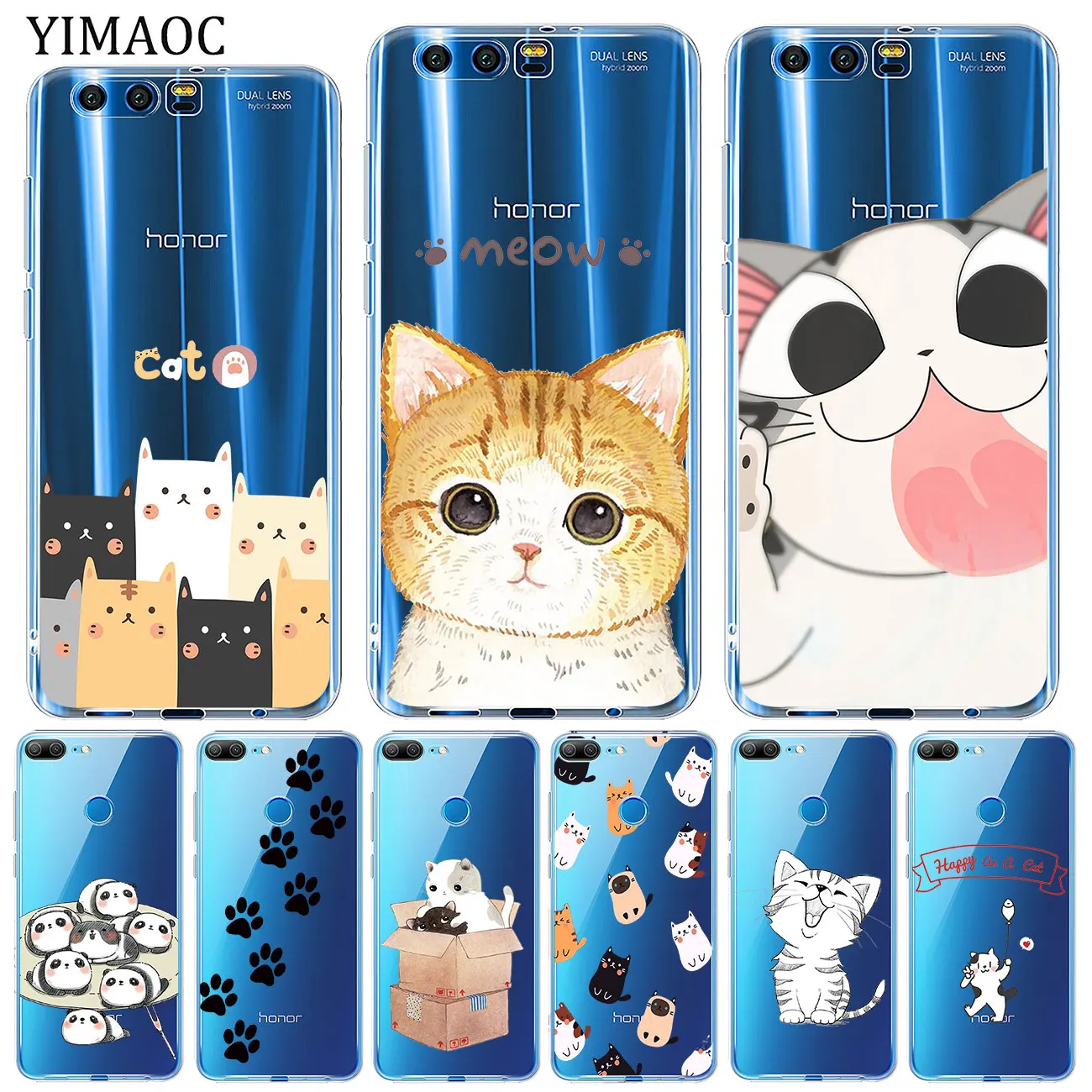 

YIMAOC Cartoon Cat Meow Soft Silicone Case for Huawei Y9 Y7 Y6 Prime 2018 Honor 8C 8X 8 9 10 Lite 7X 7C 6A 7A Pro tpu Cover