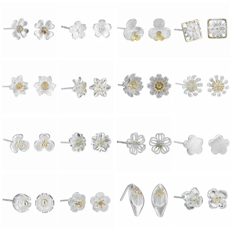 

Silver Mini Flower Earrings For Women Girls Cute Bohemia Korean Jewelry Elegant Lotus Floral Wedding Stud Earring Party Gift