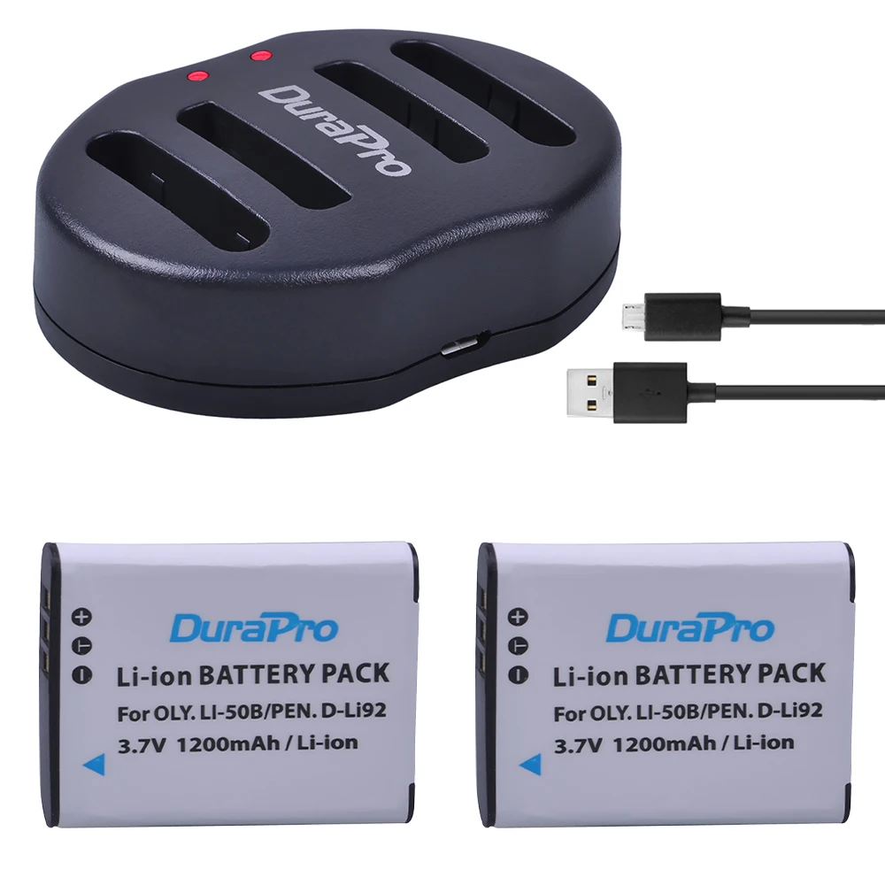 DuraPro 2pcs 1200mAh Li 50B D LI92 Li 50B D LI92 Li ion camera Battery USB