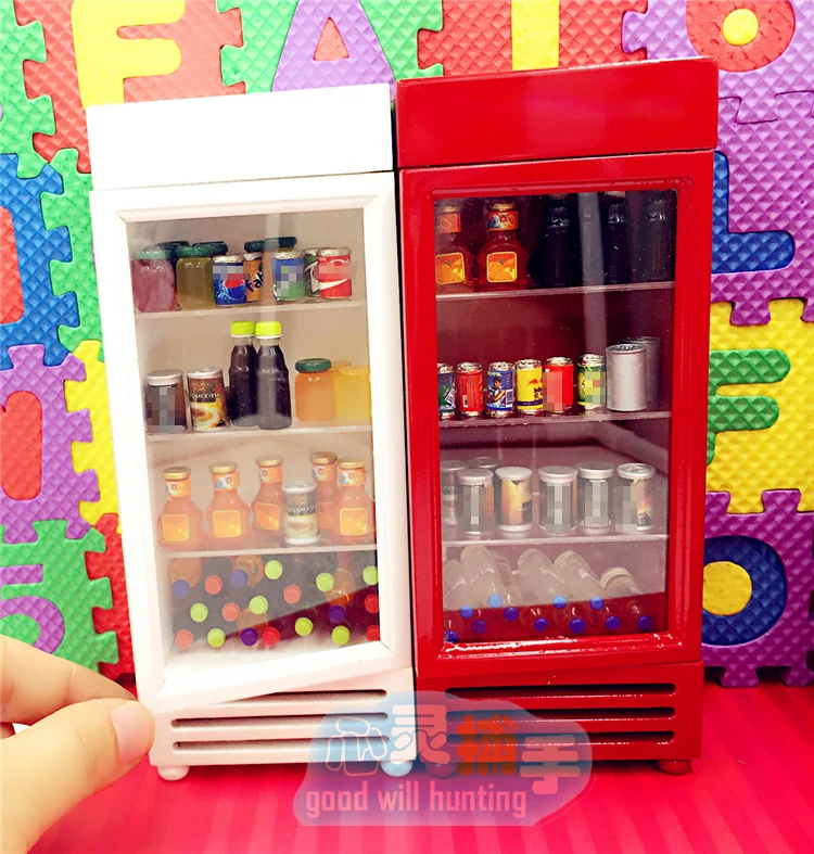 

1:12 Miniature Dollhouse Furniture Miniature Drink Freezer mini ice locker Refrigerator for dollhouse Decor Pretend Toys