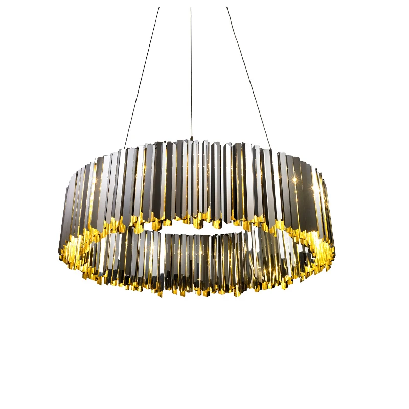 

Stainless Steel Pendant Light modern Lustre Gold Chrome Luxury Round Plate Metal hanging Lamp Dia.60cm 80cm G9 led lamp 3000K