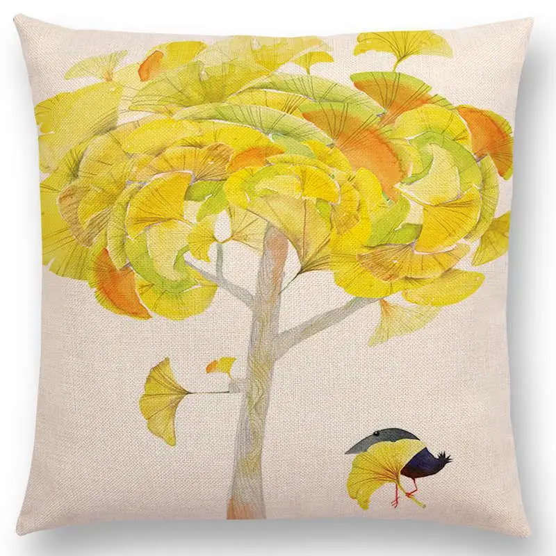 Свежий стиль акварельный мультфильм птица красивое дерево листья цветы Единорог сказка подушка для дивана бросок наволочка - Цвет: a025003