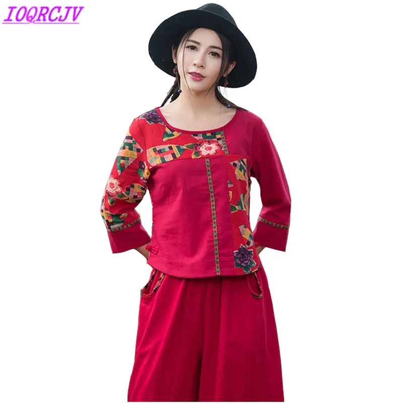 Two pieces set Women 2018 spring Cotton linen pants sets summer T shirt ...